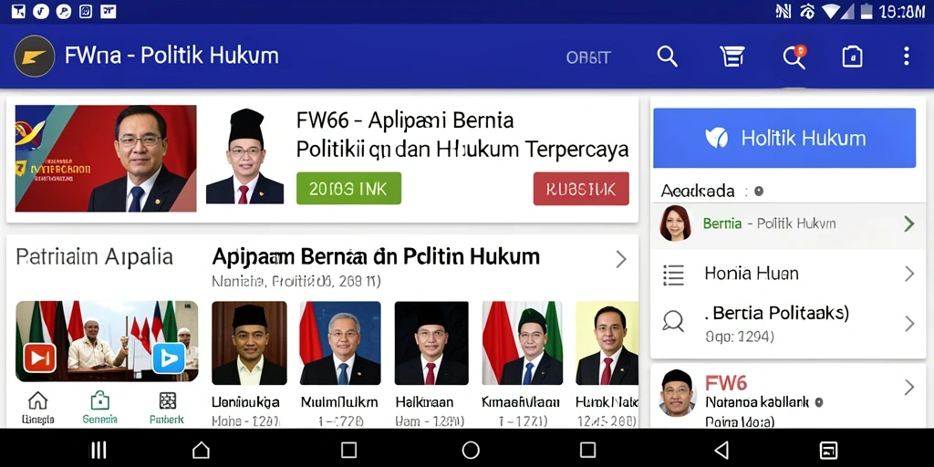 Antarmuka aplikasi FW66 menampilkan berita politik dan hukum terkini dengan jelas.