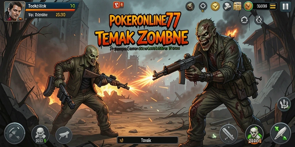 Antarmuka menarik POKERONLINE77 saat menembak zombie.
