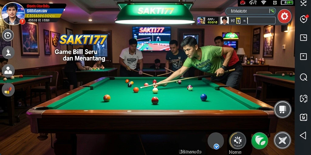 Tampilan antarmuka menarik dari SAKTI77 saat bermain billiard.